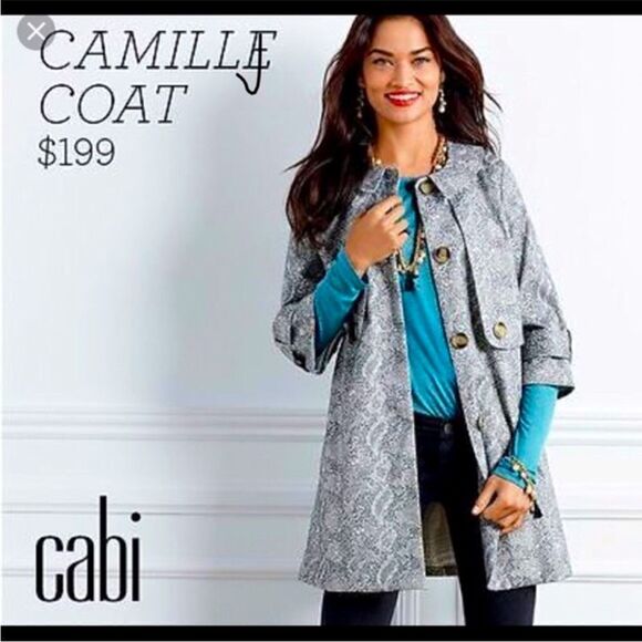 Cabi Camille Coat Gray Snakeskin Print Women Size L - Picture 1 of 12